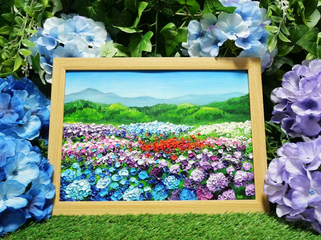 油絵 絵画 【アジサイの丘】