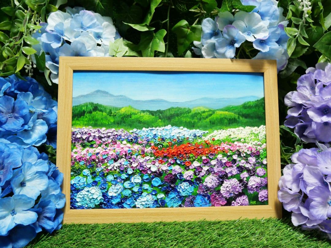 油絵 絵画 【アジサイの丘】