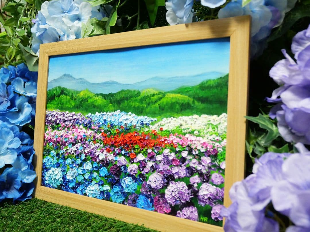 油絵 絵画 【アジサイの丘】