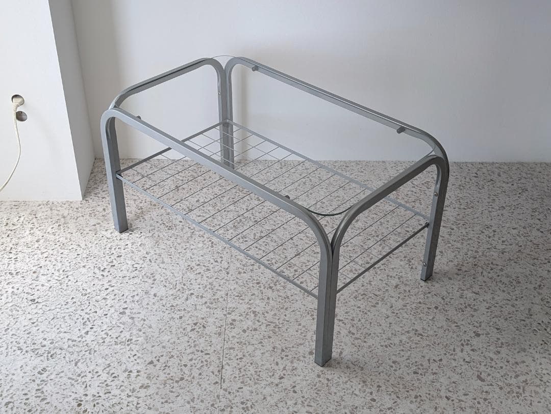 90s ビンテージ メタルフレーム ガラス テーブル スペースエイジ ポップ