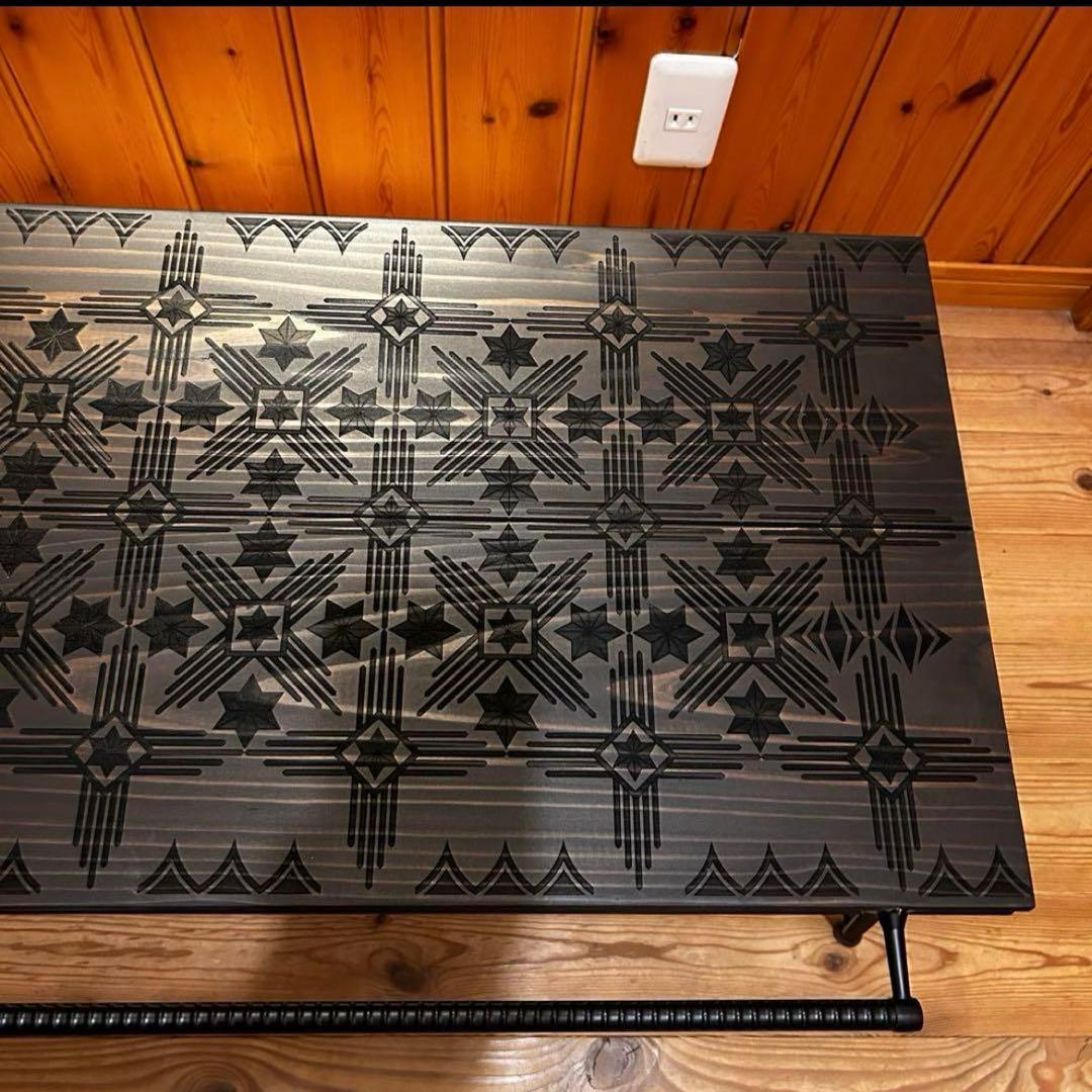 No.542 アイアンローテーブル オルテガテーブル　ネイティブ柄