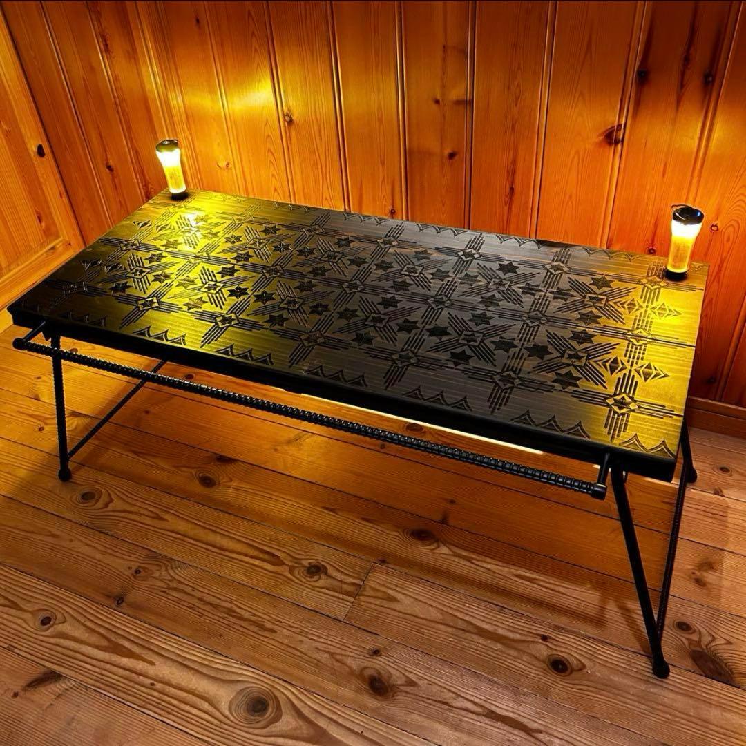 No.542 アイアンローテーブル オルテガテーブル　ネイティブ柄