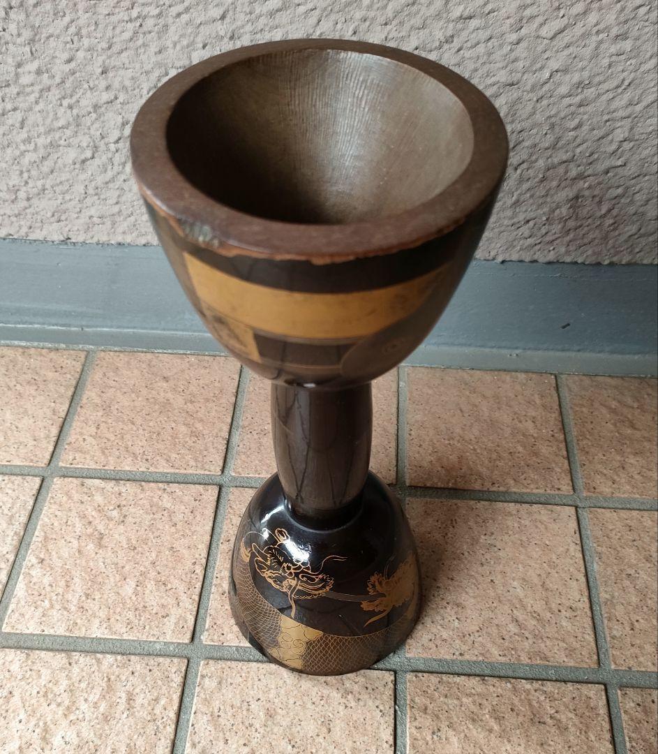 小鼓の胴 李朝錠前蒔絵 傷みあり