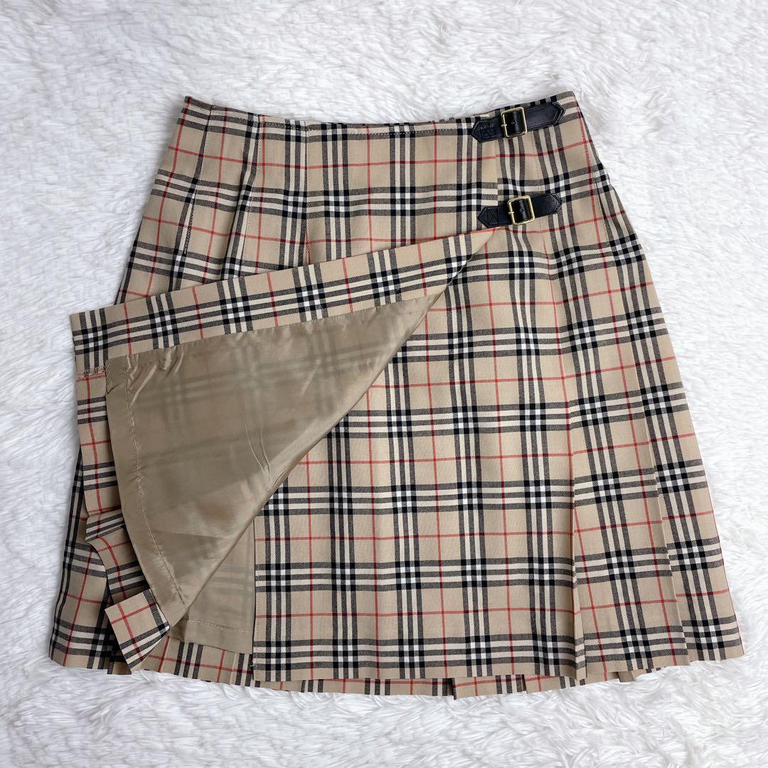極美品✨バーバリー 巻きスカート プリーツ ノバチェック ベルト 160A M