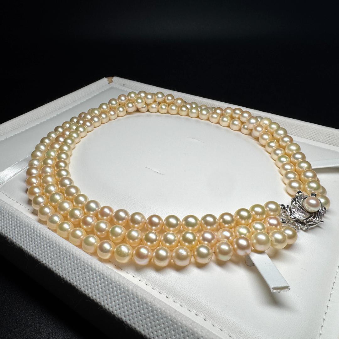 上質 3連✨ あこや真珠 パール ネックレス 約7.5-8.0mm SV留め具