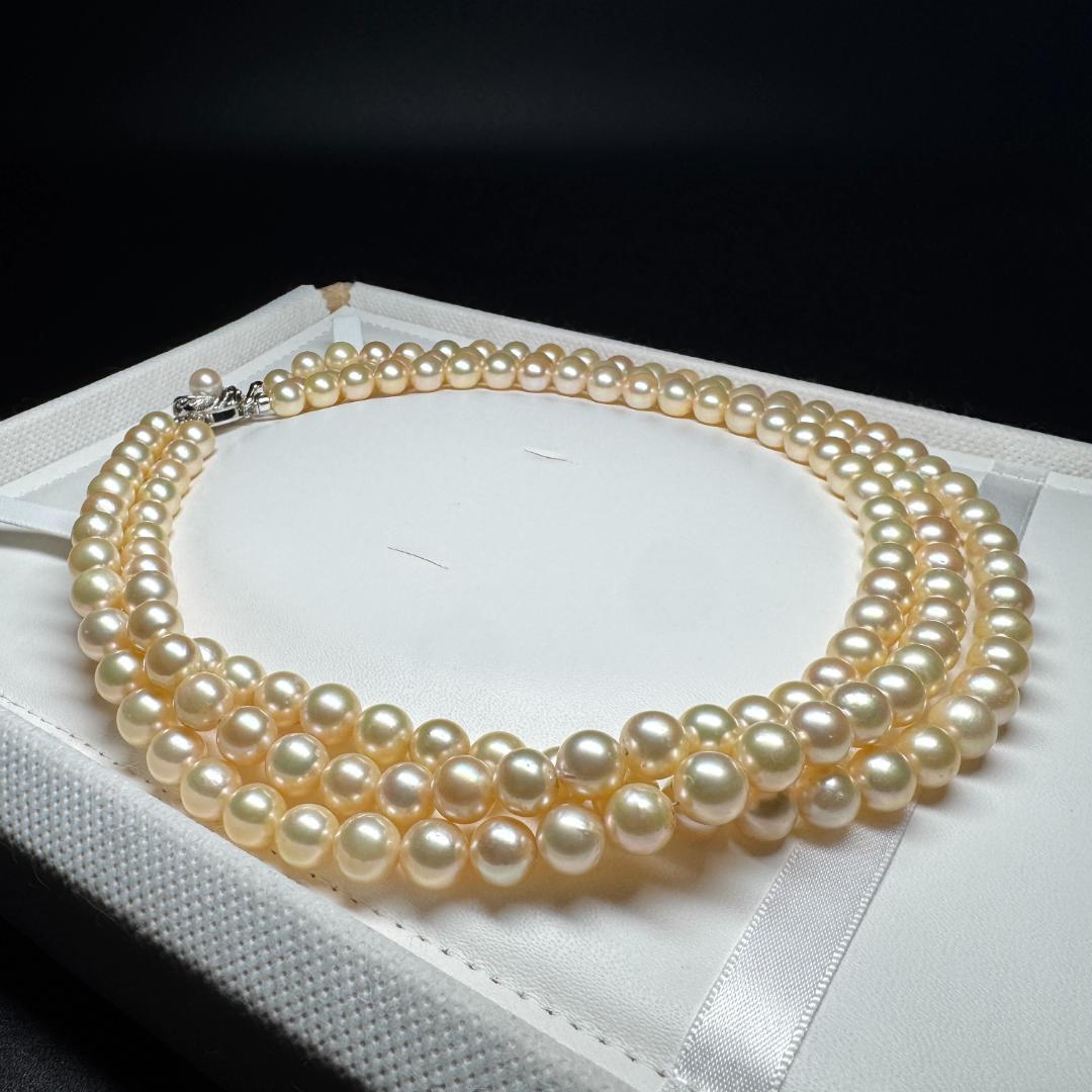 上質 3連✨ あこや真珠 パール ネックレス 約7.5-8.0mm SV留め具