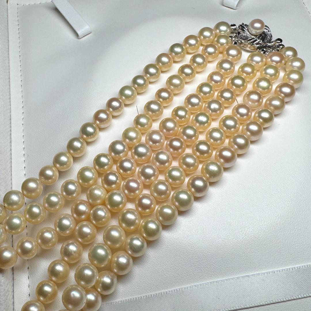 上質 3連✨ あこや真珠 パール ネックレス 約7.5-8.0mm SV留め具