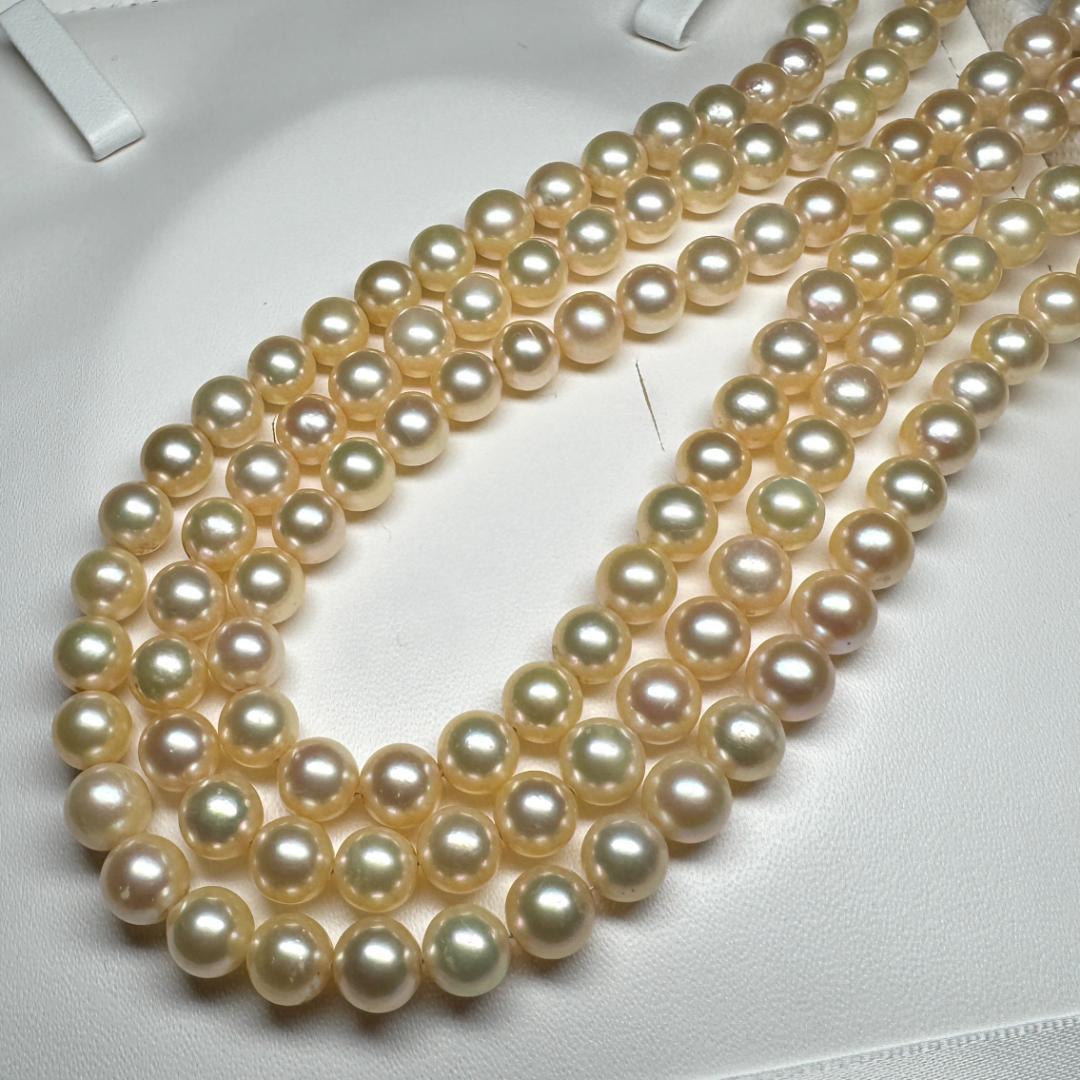 上質 3連✨ あこや真珠 パール ネックレス 約7.5-8.0mm SV留め具