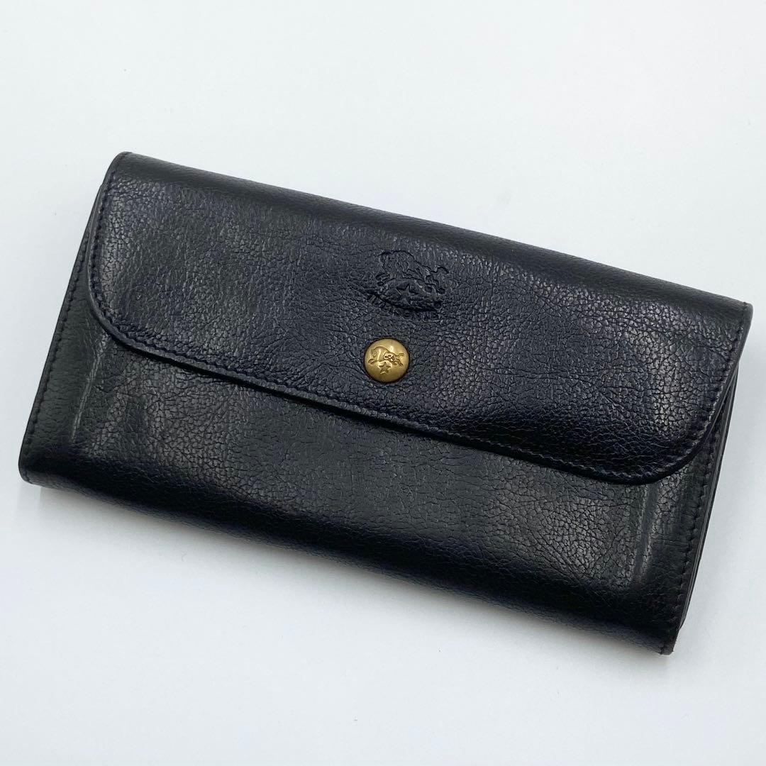 イルビゾンテ　長財布　フラップ　ロゴ刻印　レザー　ブラック　イタリア製