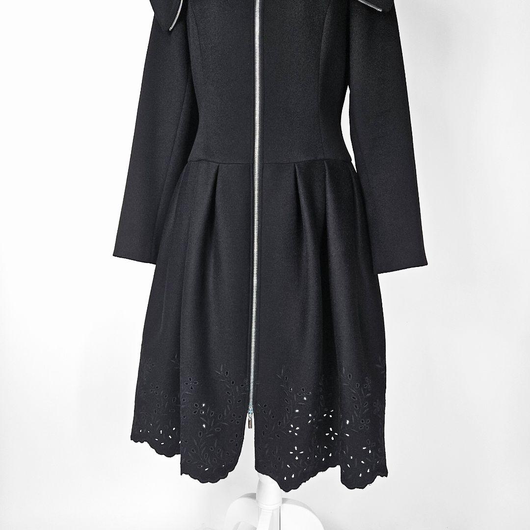 【新品同様】フォクシー　カシミヤ　コート　レース　刺繍　Aライン　タック　ウール