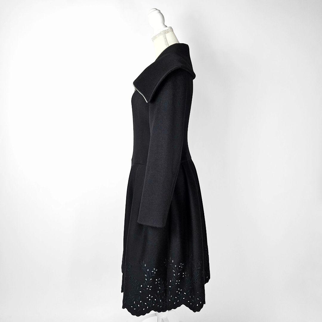 【新品同様】フォクシー　カシミヤ　コート　レース　刺繍　Aライン　タック　ウール