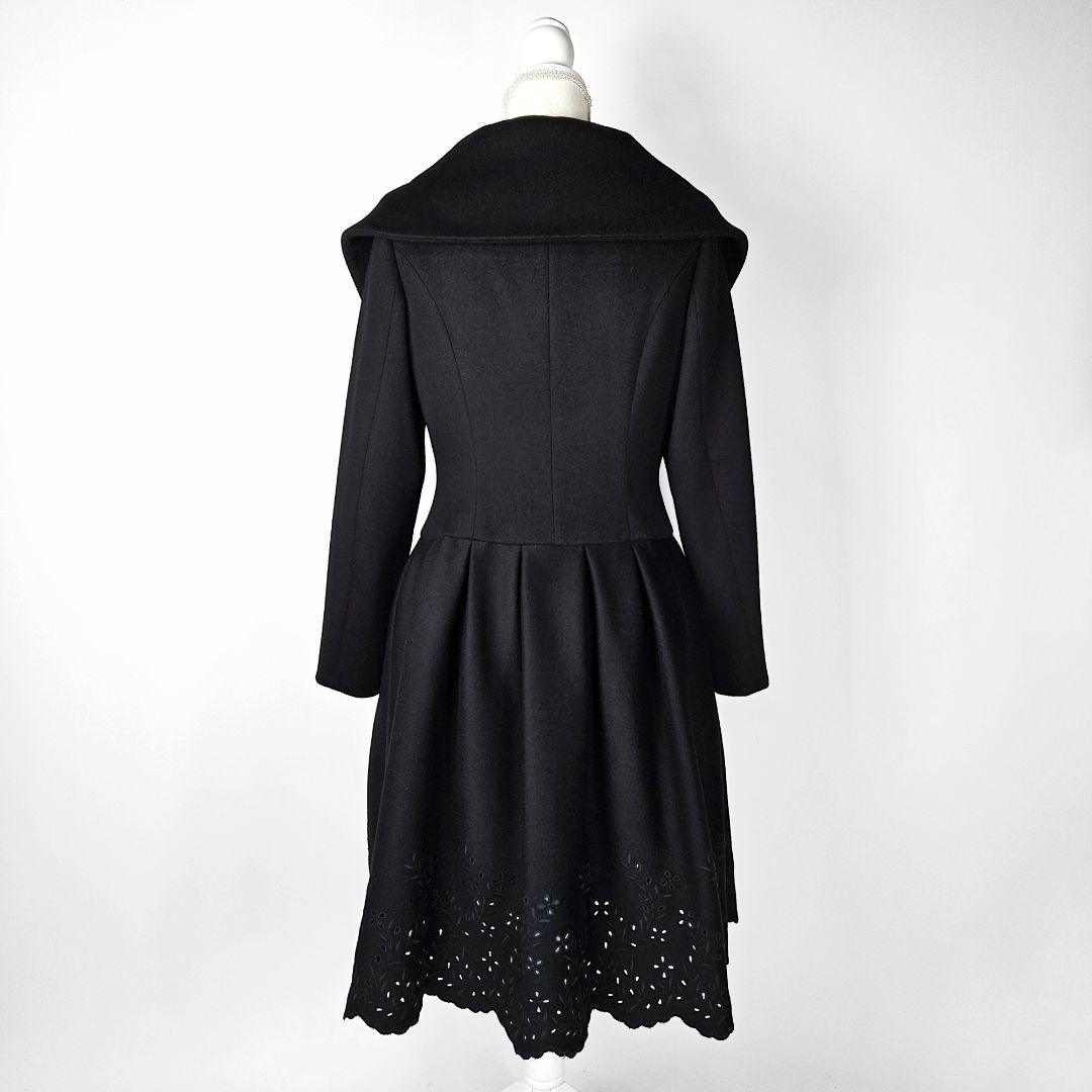 【新品同様】フォクシー　カシミヤ　コート　レース　刺繍　Aライン　タック　ウール