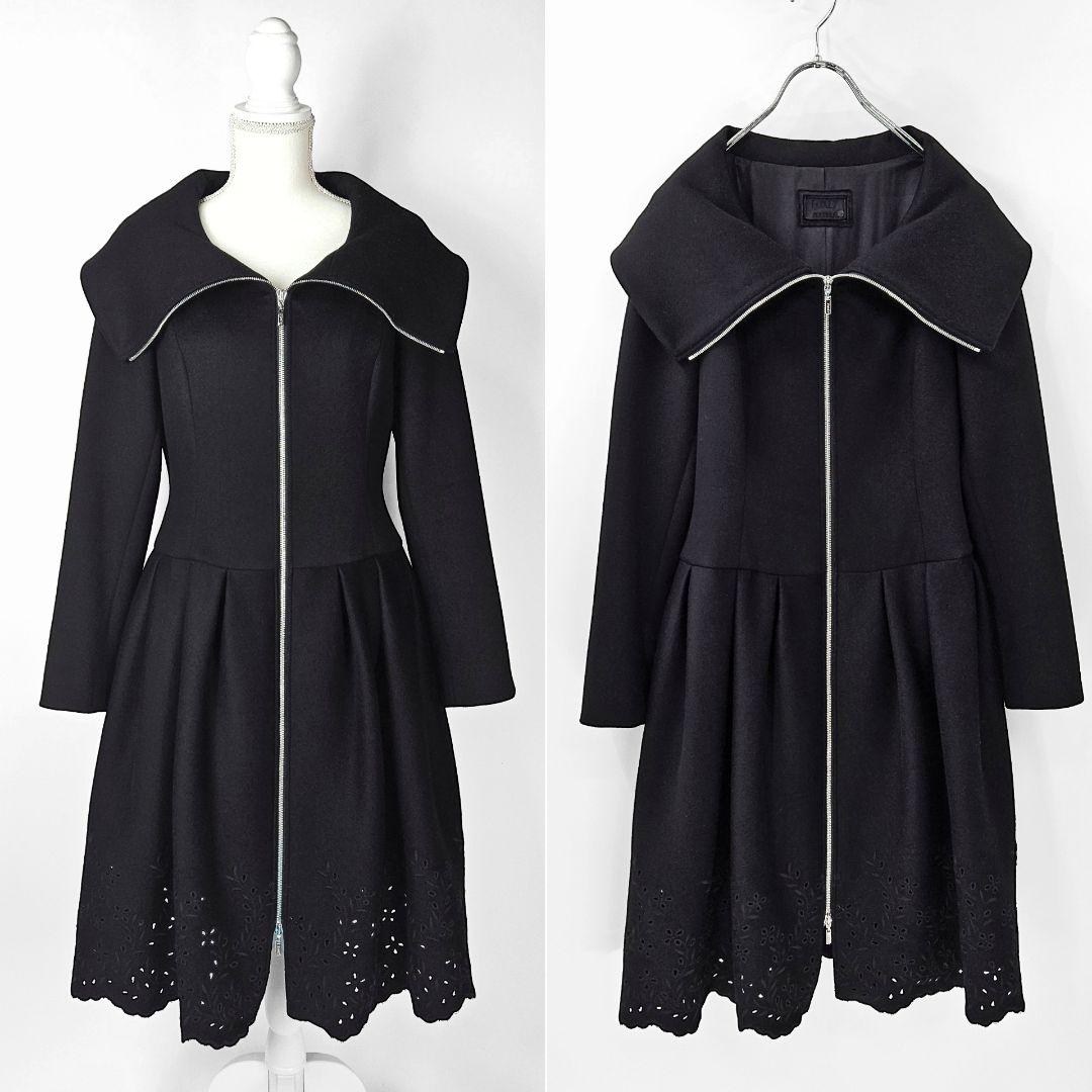 【新品同様】フォクシー　カシミヤ　コート　レース　刺繍　Aライン　タック　ウール