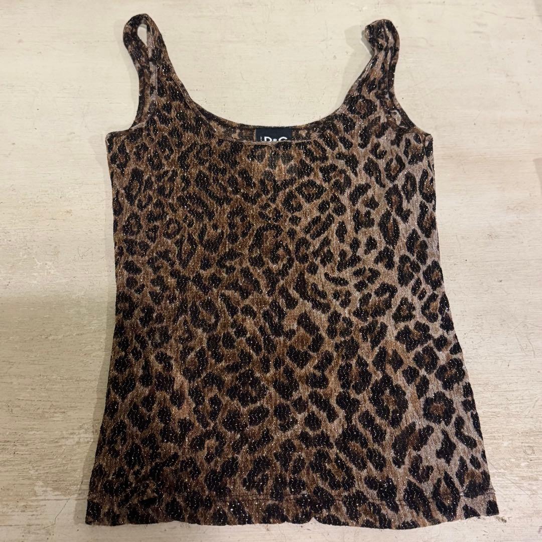 D&G 透け感 ラメヒョウ柄 ノースリーブトップス