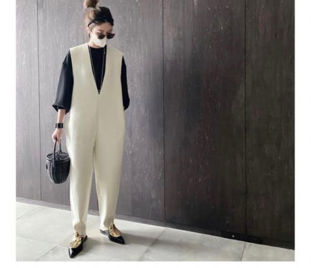 美品★LOHENローヘン2022AWミラノリブニットオールインワン ホワイト38