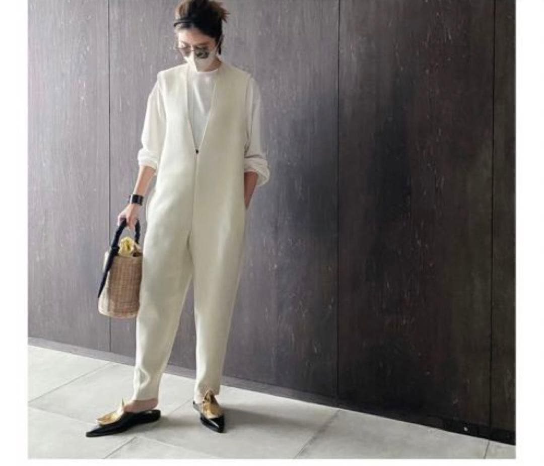 美品★LOHENローヘン2022AWミラノリブニットオールインワン ホワイト38