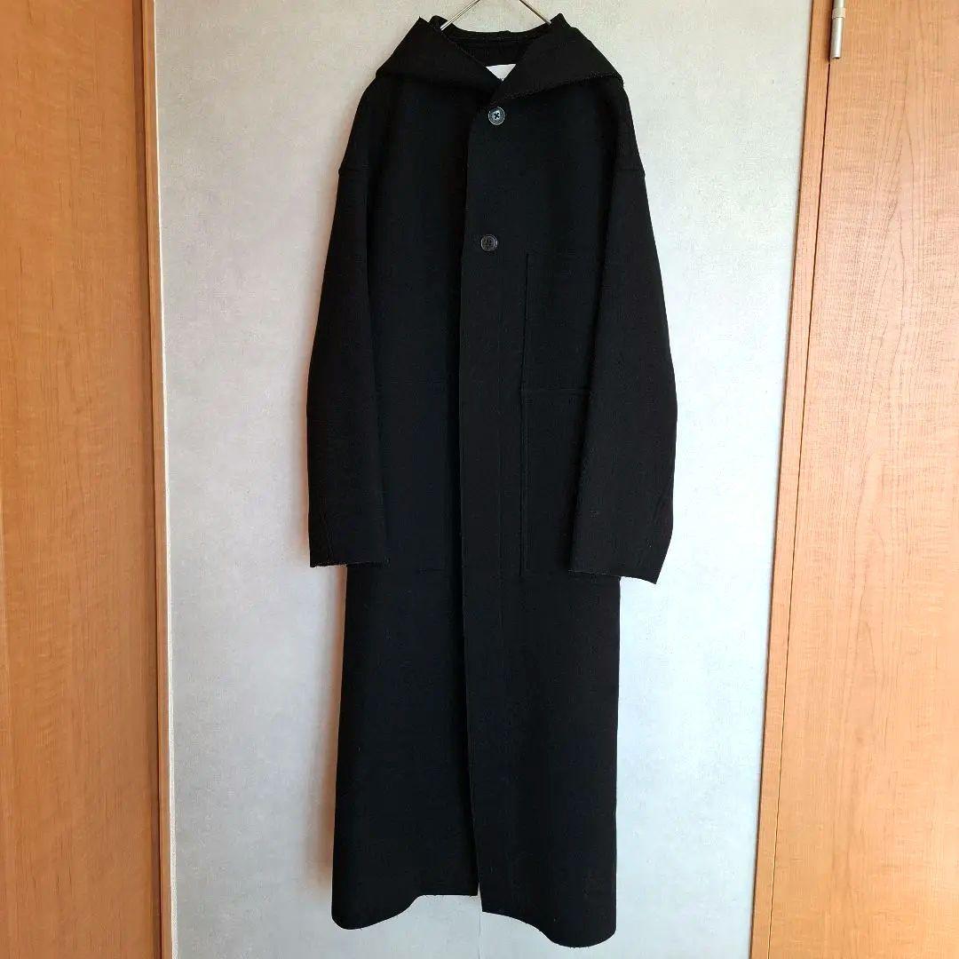 HYKE メルトンフーデットコート　ブラック
