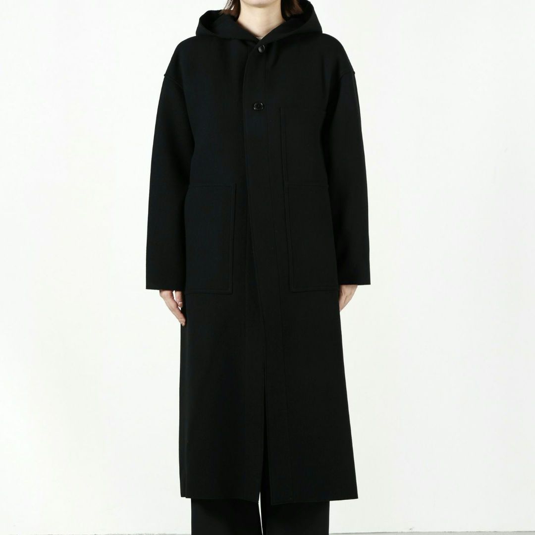 HYKE メルトンフーデットコート　ブラック