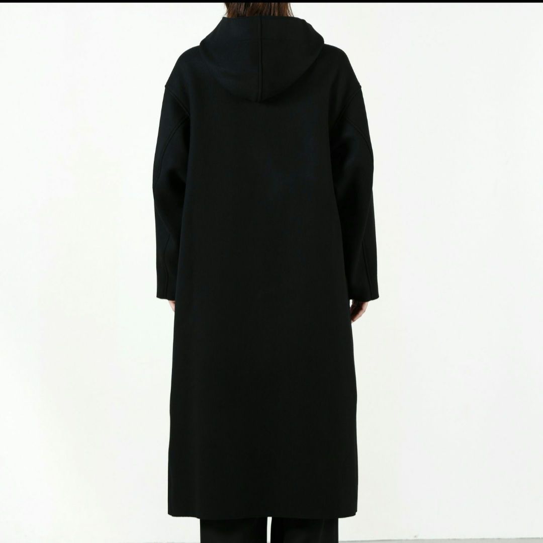 HYKE メルトンフーデットコート　ブラック
