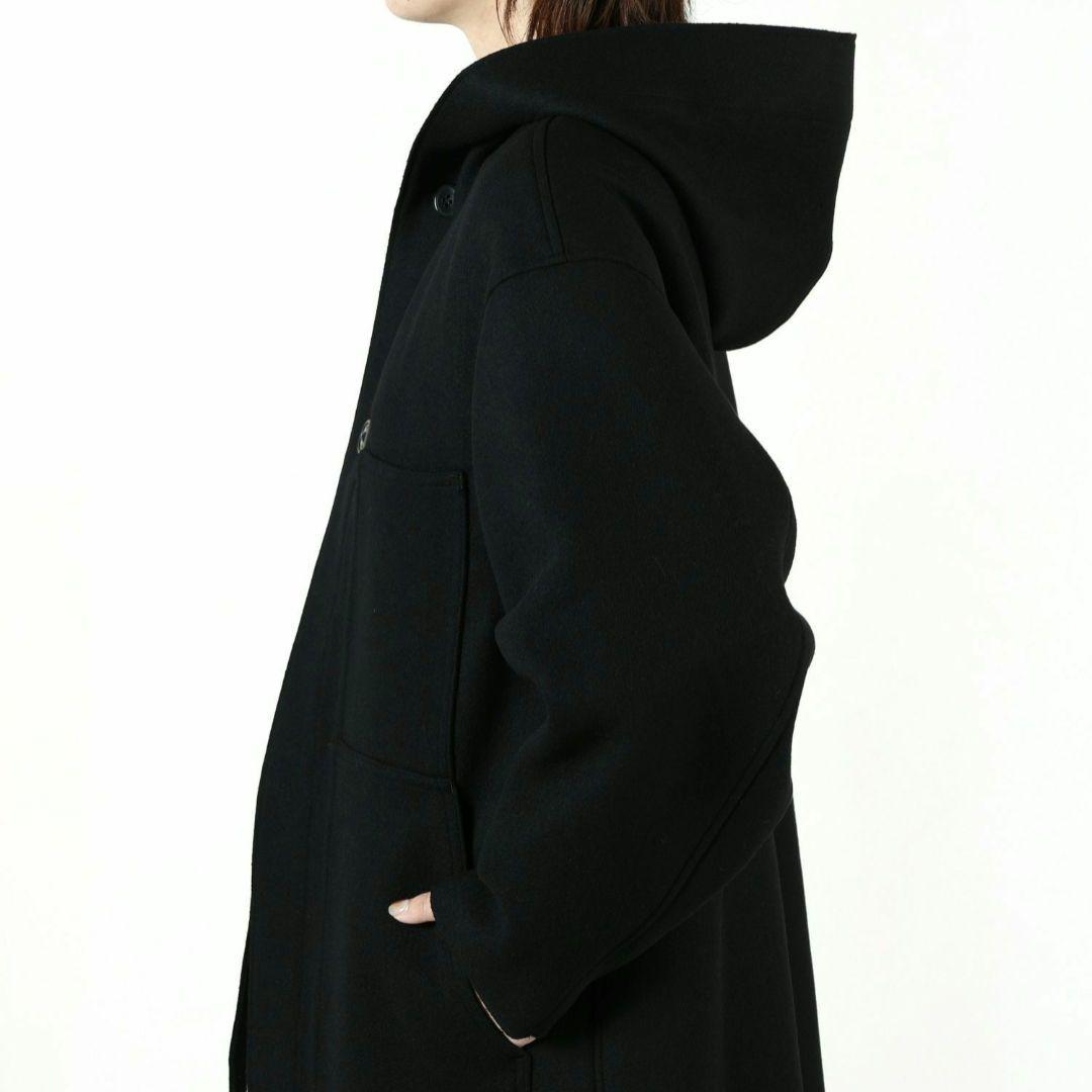 HYKE メルトンフーデットコート　ブラック