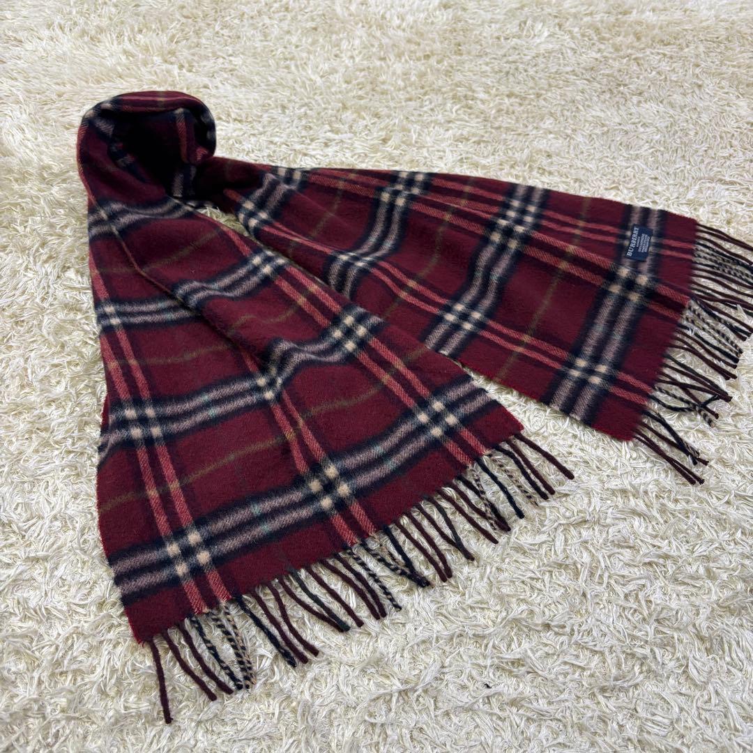 美品　バーバリーロンドン　イギリス製　チェック柄　カシミヤ100% マフラー