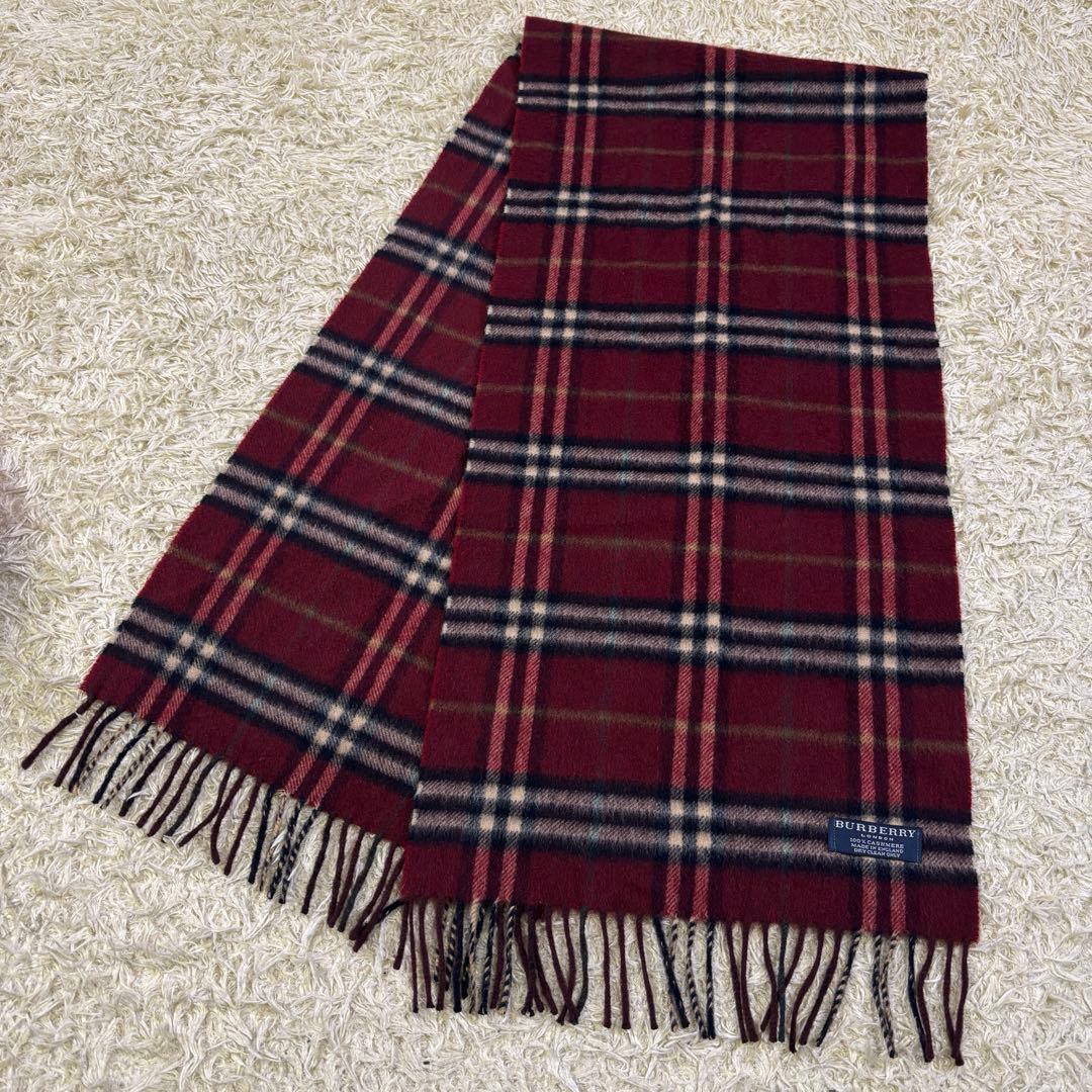 美品　バーバリーロンドン　イギリス製　チェック柄　カシミヤ100% マフラー