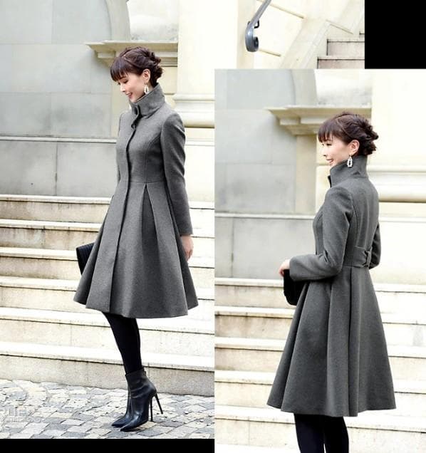 ウールコート（ウール100%）　アッシュグレイ　フレアコート 通勤　防寒　上品