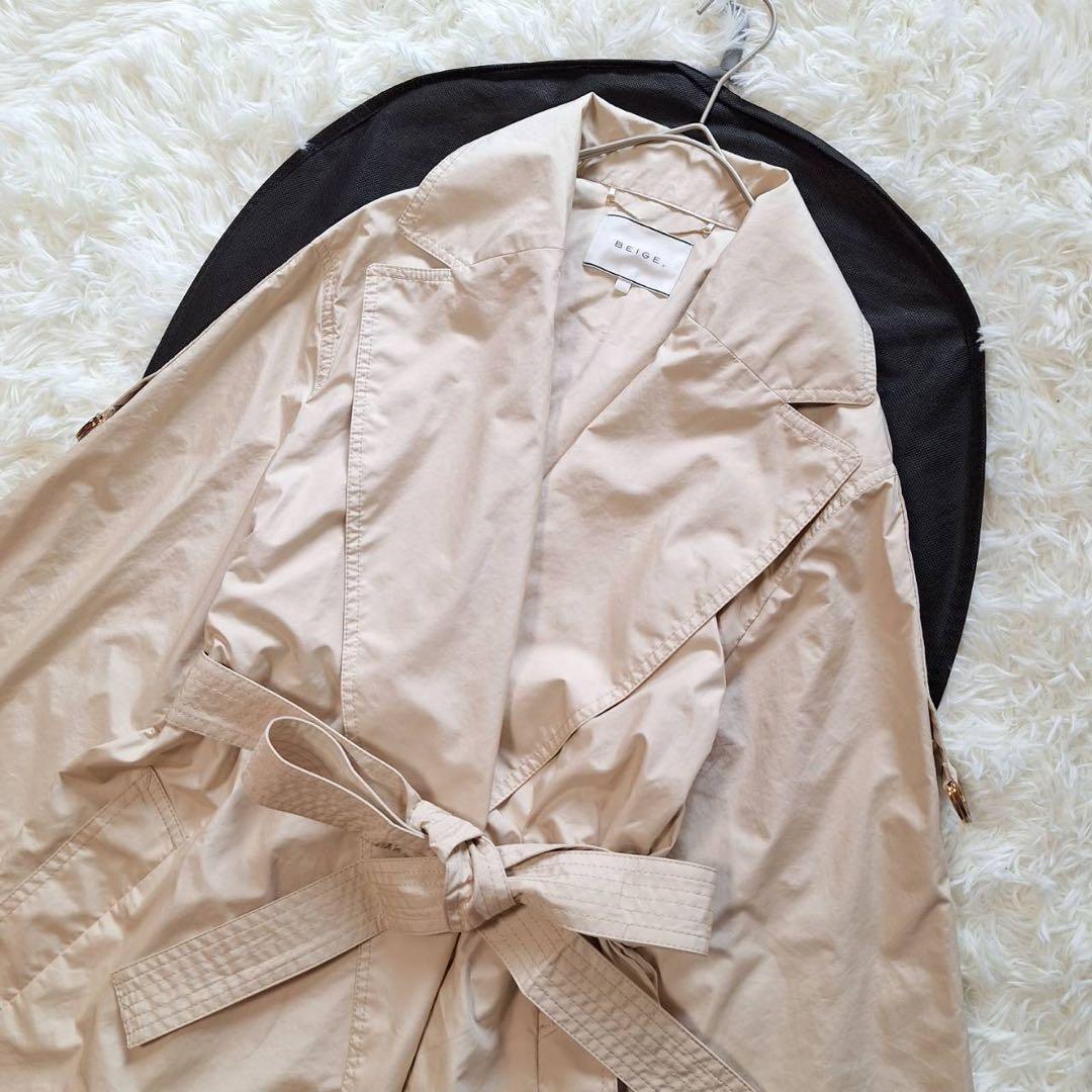 美品✨ベイジ トレンチコート ロングコート スプリング ウエストベルト L