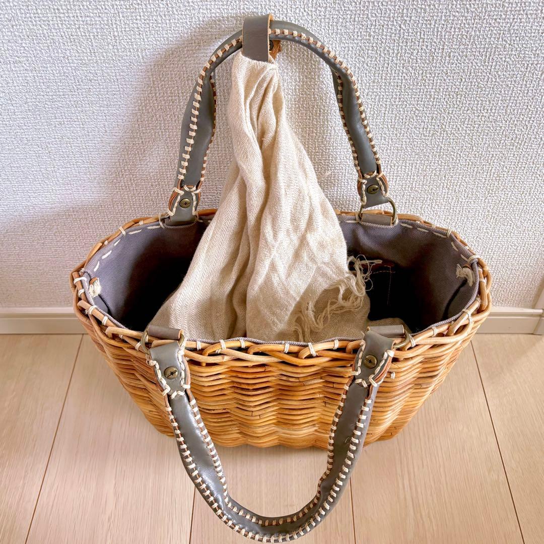 エバゴス ハンドバッグ カゴバッグ（紅籐＆レザー）