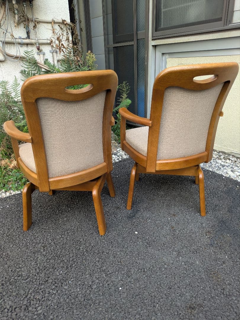 浜本工芸　オーク　 回転椅子　ダイニングチェア　アームチェア　2脚セット