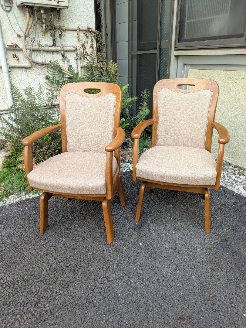 浜本工芸　オーク　 回転椅子　ダイニングチェア　アームチェア　2脚セット