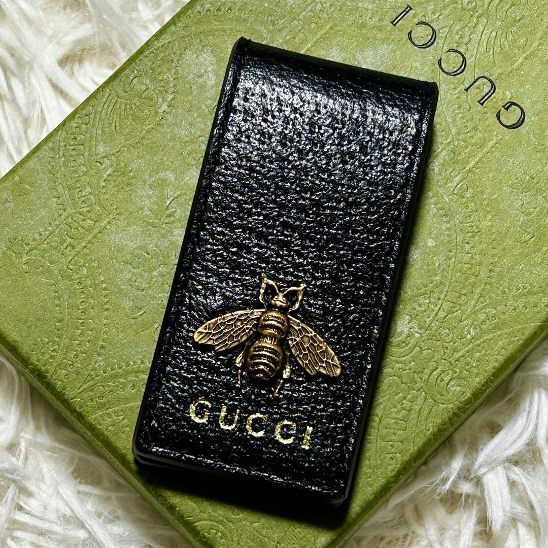 未使用 付属品付✨グッチ アニマリエ レザー マネークリップ ビー 蜂 ブラック