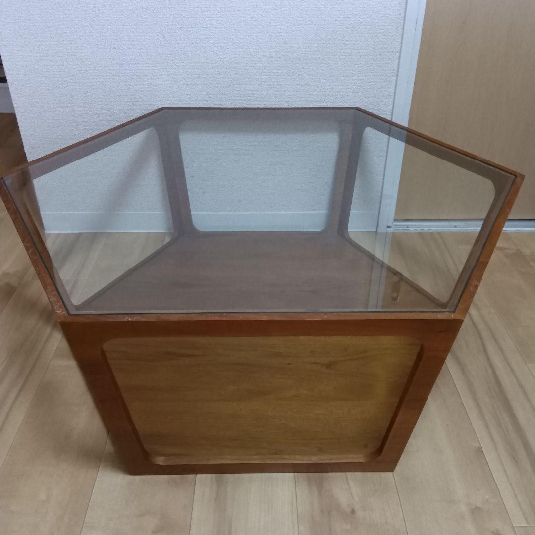 センターテーブル リビングテーブル ローテーブル　ガラステーブル　六角形　レトロ