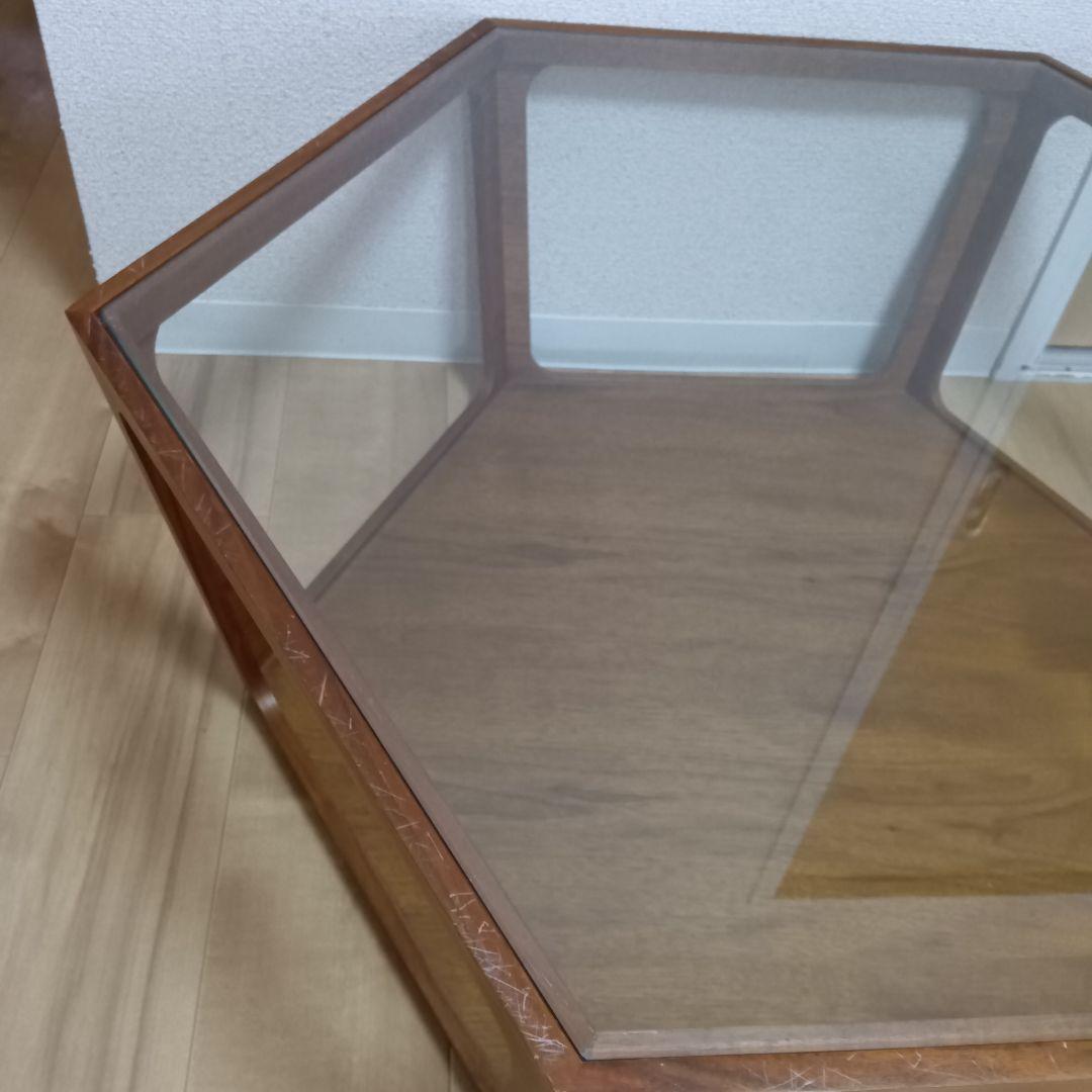 センターテーブル リビングテーブル ローテーブル　ガラステーブル　六角形　レトロ