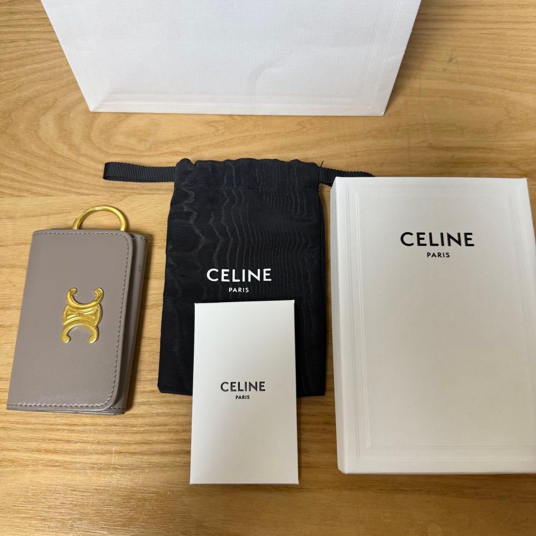 CELINE グレー レザー キーケース