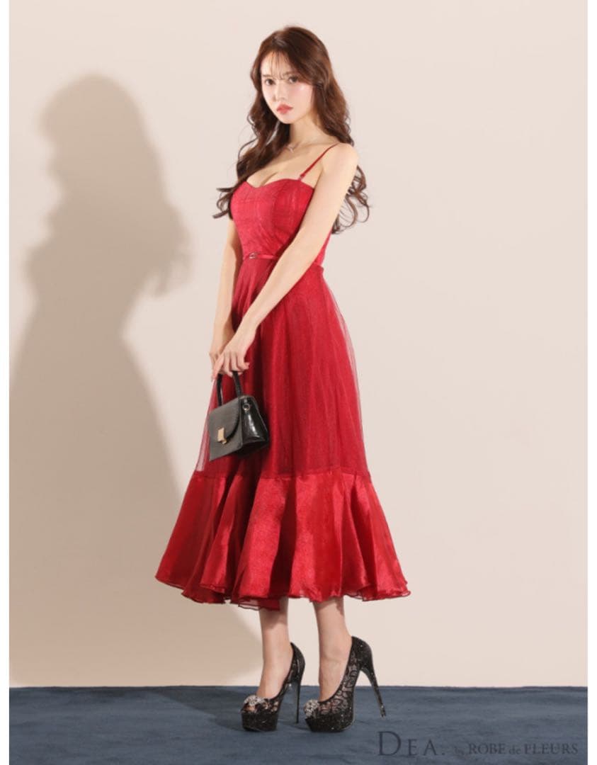 レッド フレアスカート キャバドレス