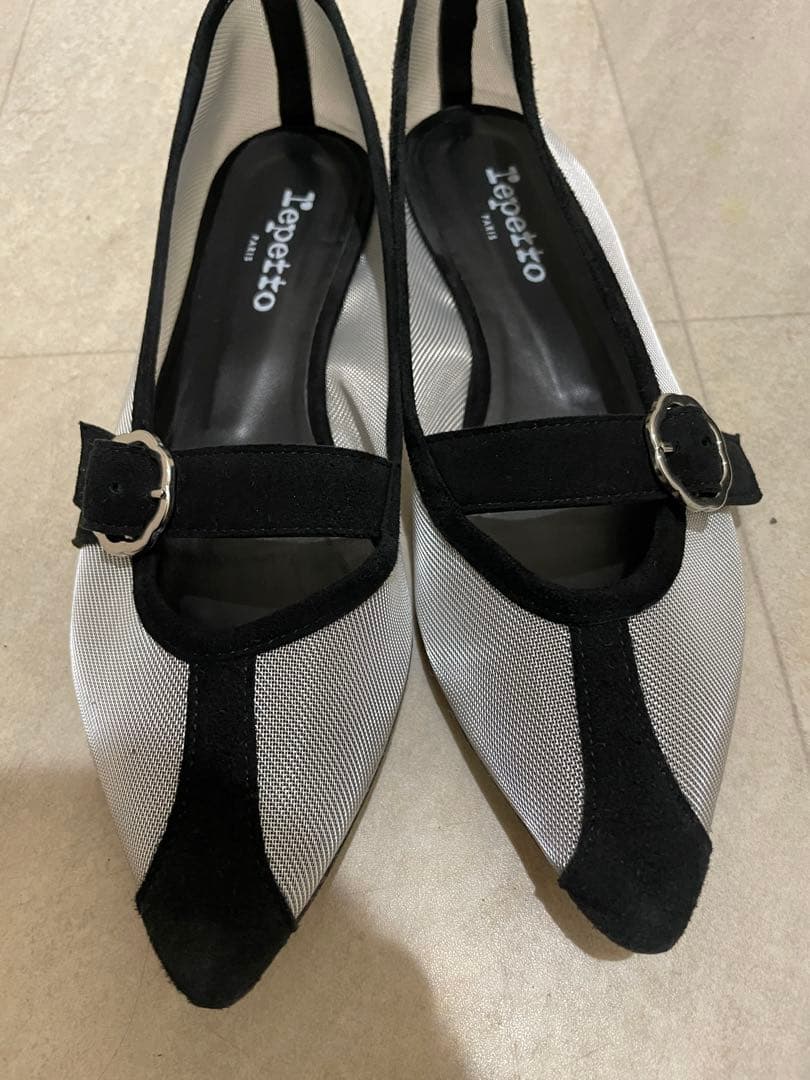 Repetto バンド付きフラットシューズ ブラック/シルバー　美品