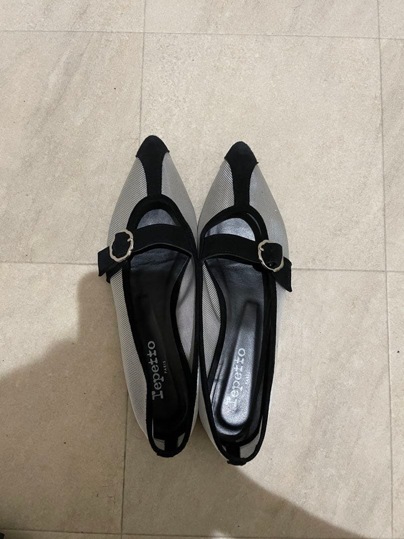 Repetto バンド付きフラットシューズ ブラック/シルバー　美品