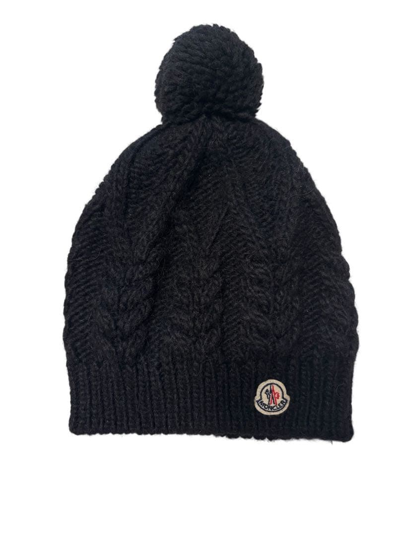 ★モンクレール ケーブル編みニット帽 ブラック 正規品