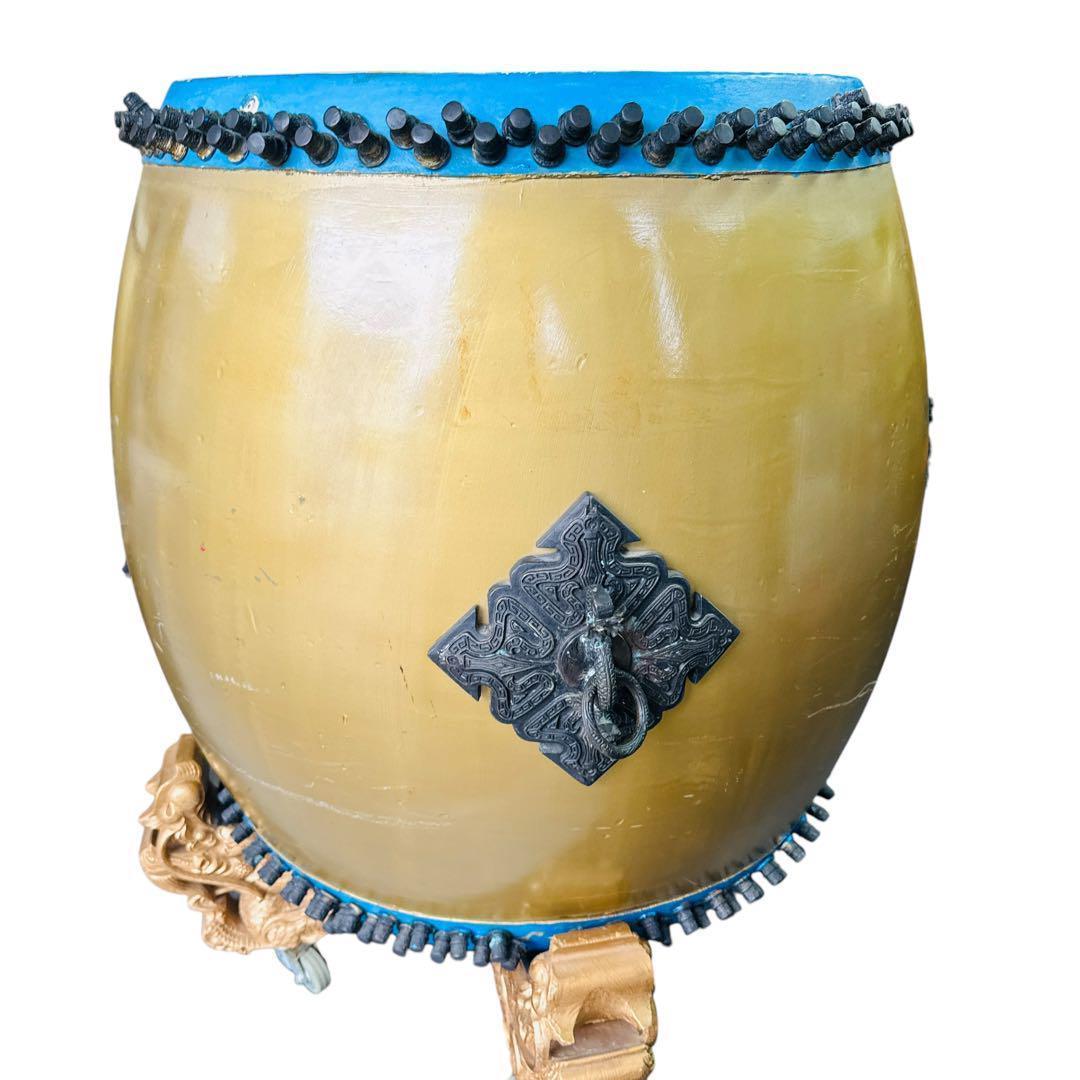 長胴太鼓 装飾付き 和太鼓 龍彫刻台座セット 大型 祭り 神輿用 神楽 打楽器