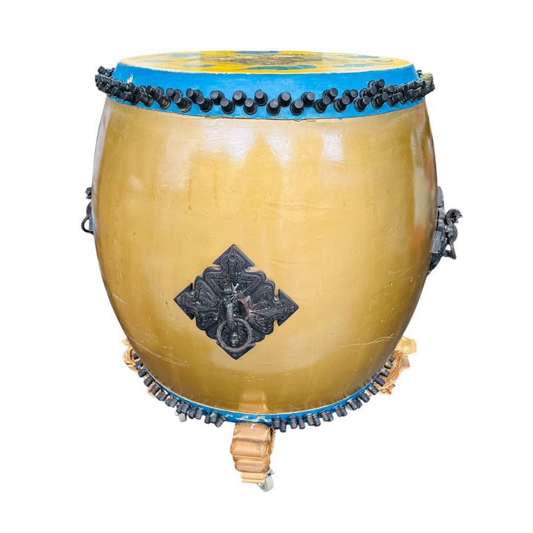 長胴太鼓 装飾付き 和太鼓 龍彫刻台座セット 大型 祭り 神輿用 神楽 打楽器