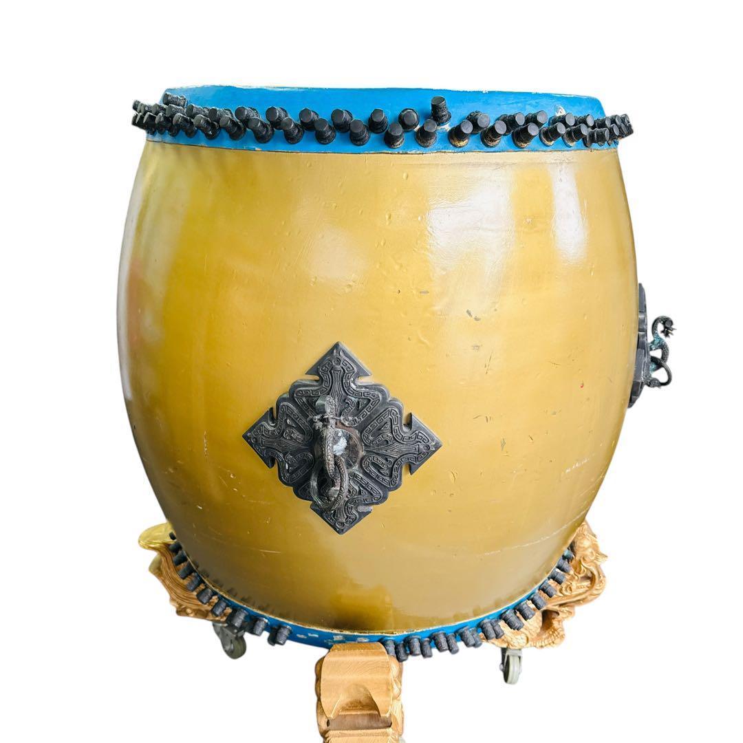 長胴太鼓 装飾付き 和太鼓 龍彫刻台座セット 大型 祭り 神輿用 神楽 打楽器