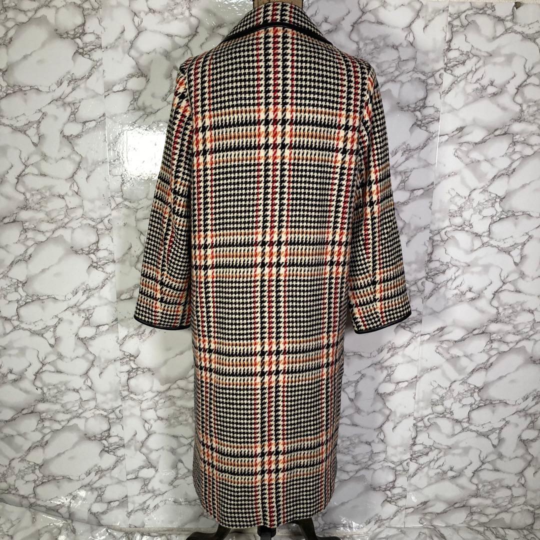 FREAK’S STORE　（F）　チェック柄大柄ロングコート　黒赤橙