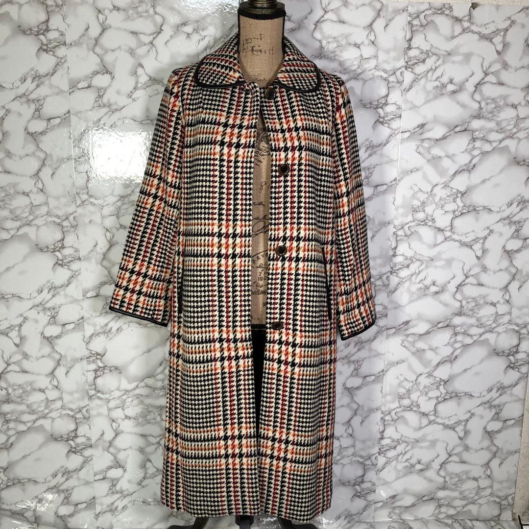 FREAK’S STORE　（F）　チェック柄大柄ロングコート　黒赤橙