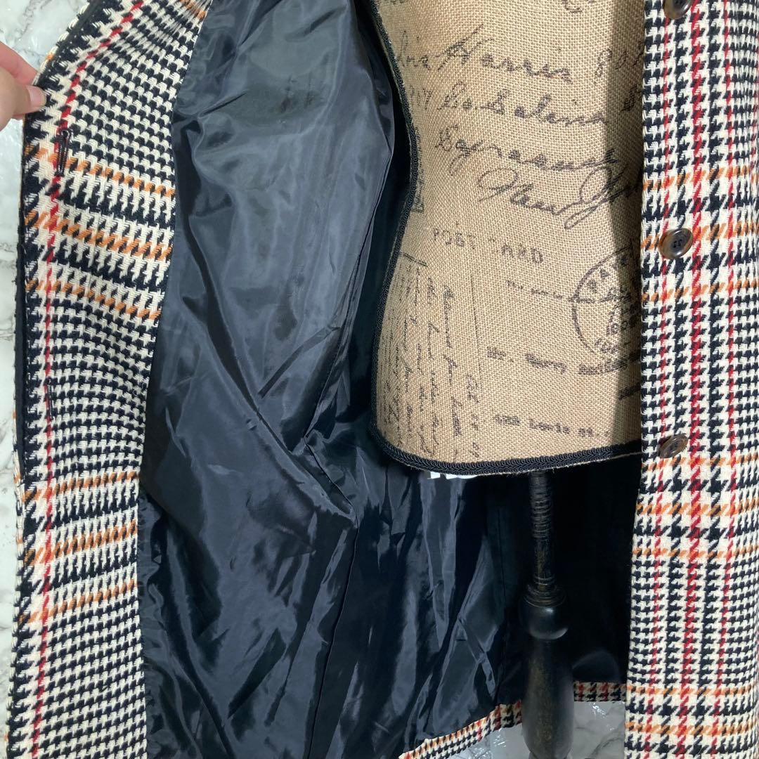 FREAK’S STORE　（F）　チェック柄大柄ロングコート　黒赤橙