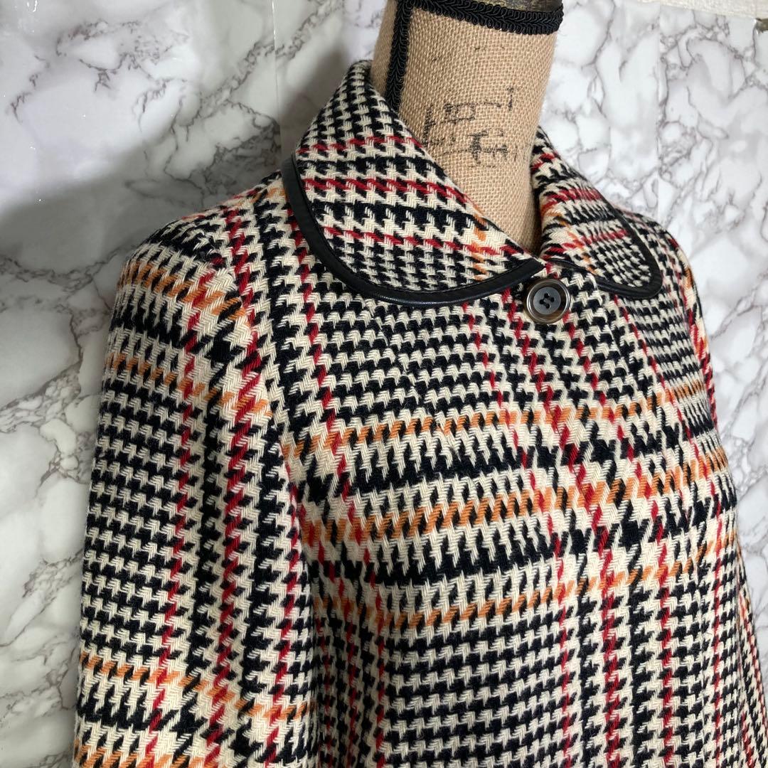 FREAK’S STORE　（F）　チェック柄大柄ロングコート　黒赤橙