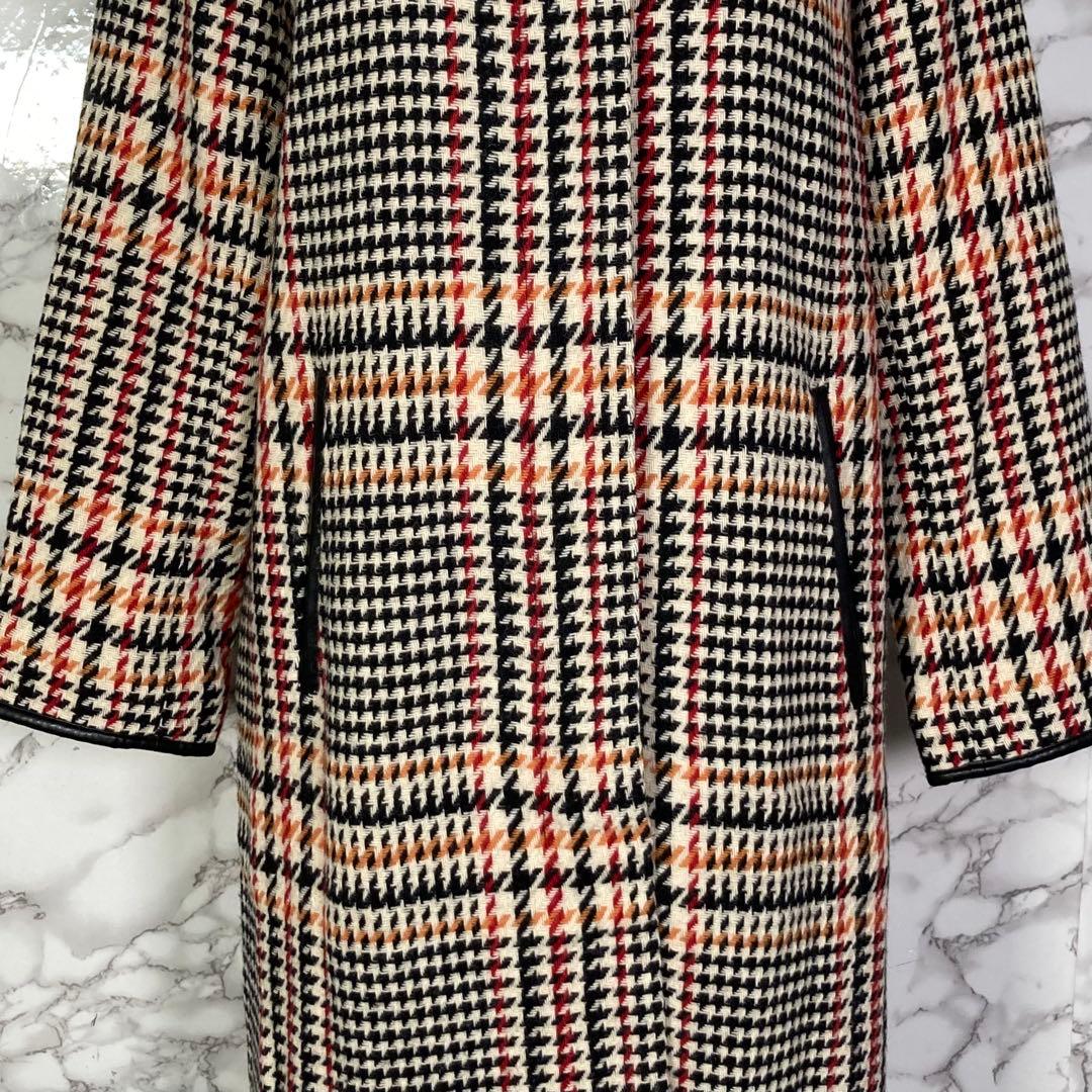 FREAK’S STORE　（F）　チェック柄大柄ロングコート　黒赤橙