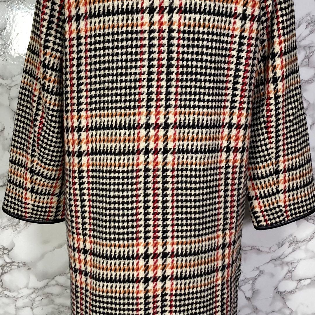 FREAK’S STORE　（F）　チェック柄大柄ロングコート　黒赤橙