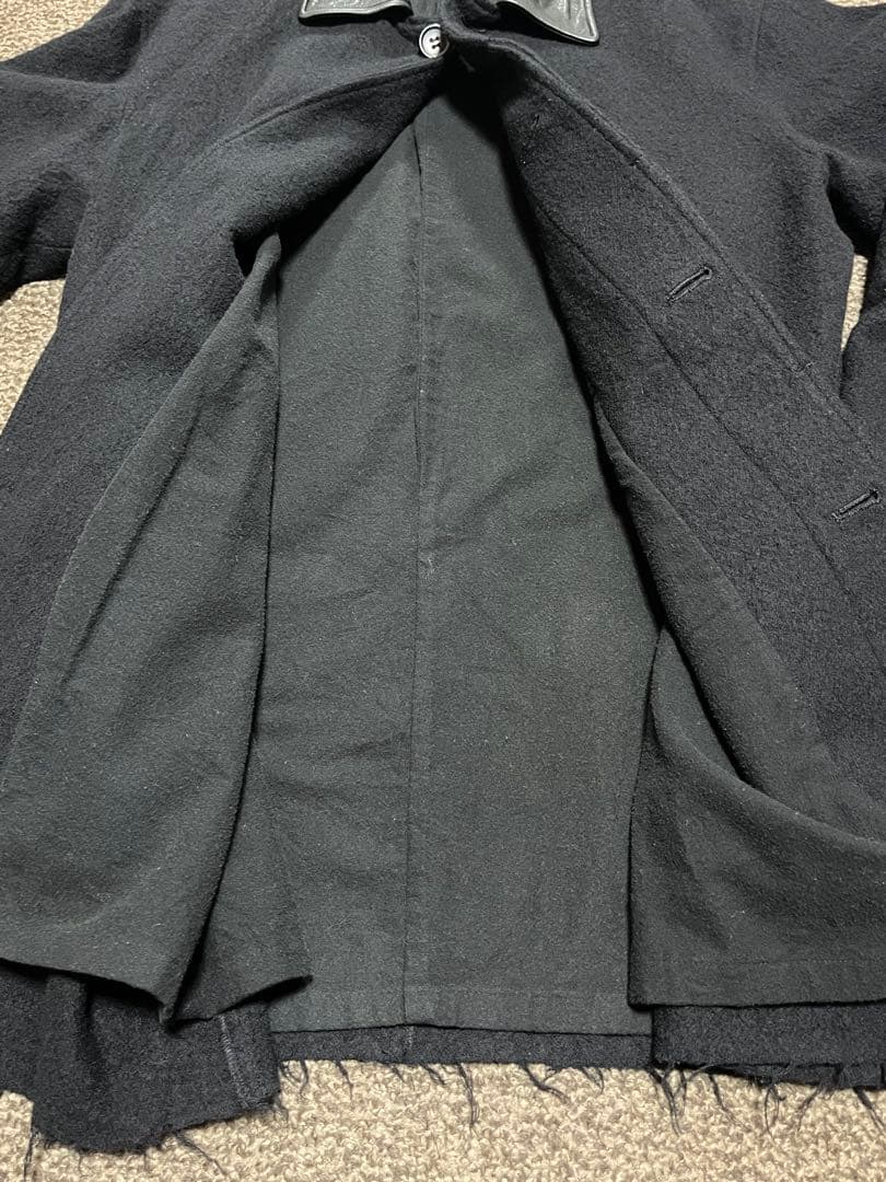 Let it Ride 襟レザーウールコート　切りっぱなし　比翼　タチキリ