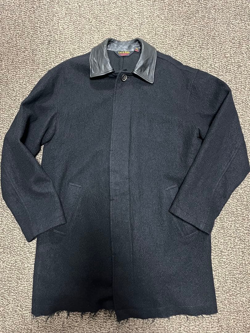 Let it Ride 襟レザーウールコート　切りっぱなし　比翼　タチキリ